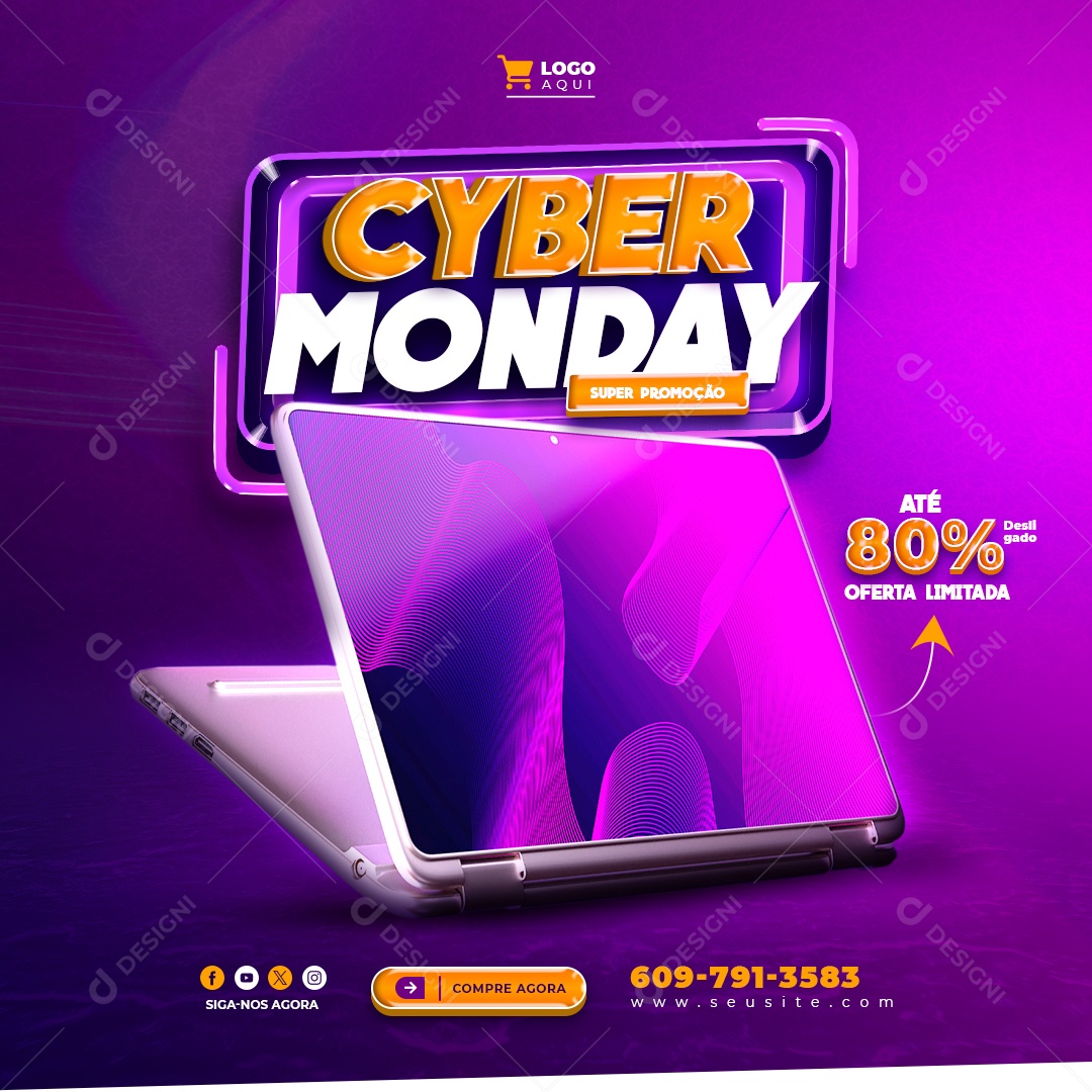 Cyber Monday Super Promotion Up to 80% Limited Offer Editable Social Media PSD Electronic Notebook