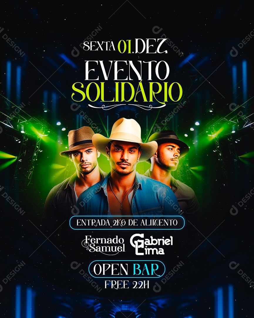 Flyer Evento Solidário Fernado & Samuel Gabriel Lima Open Bar Social Media PSD Editável