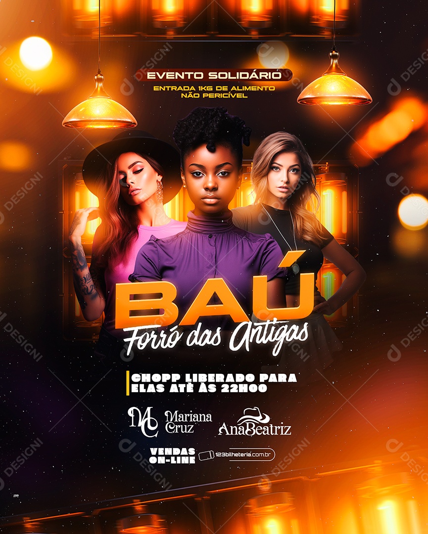 Flyer Baú Forró das Antigas Mariana Cruz Ana Beatriz Social Media PSD Editável