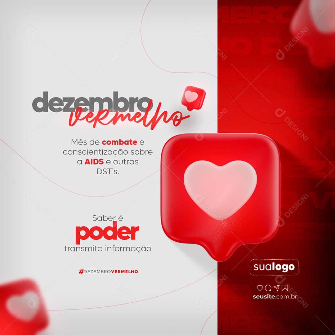 Dezembro Vermelho Mês de Combate e Conscientização sobre a AIDS e Outras DSTs Social Media PSD Editável