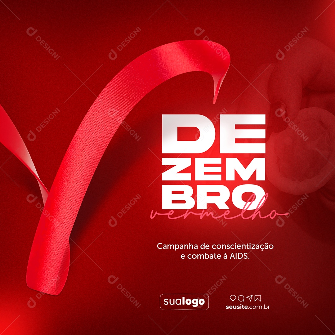 Dezembro Vermelho Campanha de Conscientização e Combate à AIDS Social Media PSD Editável