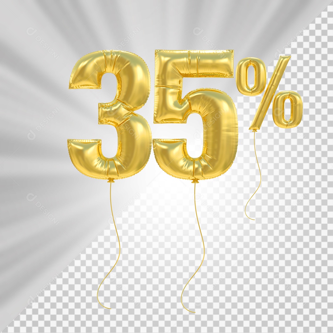 Número 3D 35% Porcento De Balão Dourado Para Composição PSD