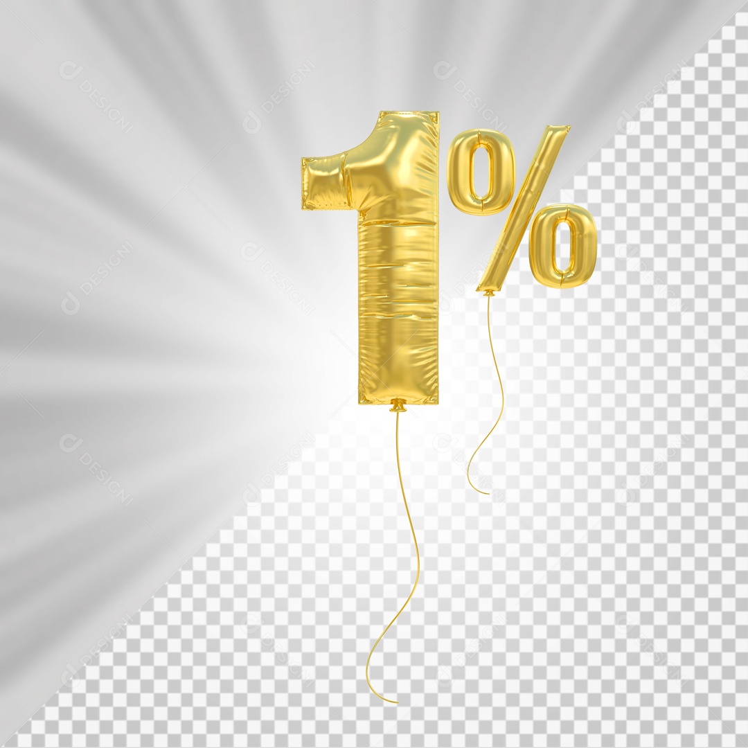 Número 3D 1% Porcento De Balão Dourado Para Composição PSD