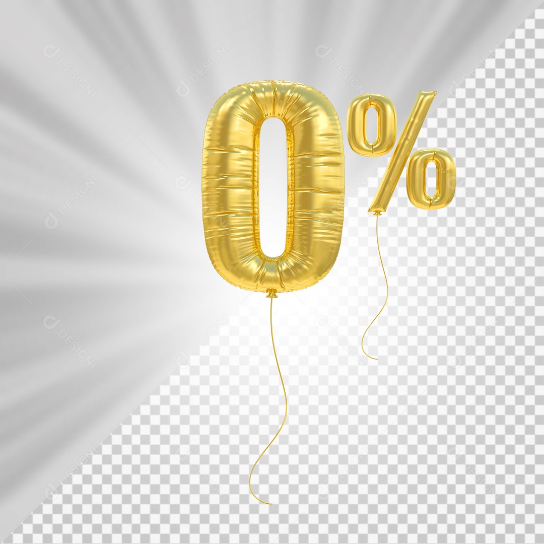 Número 3D 0% Porcento De Balão Dourado Para Composição PSD
