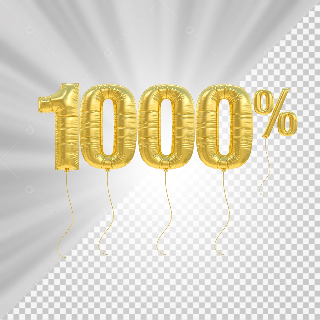 Número 3D 1000% Porcento De Balão Dourado Para Composição PSD