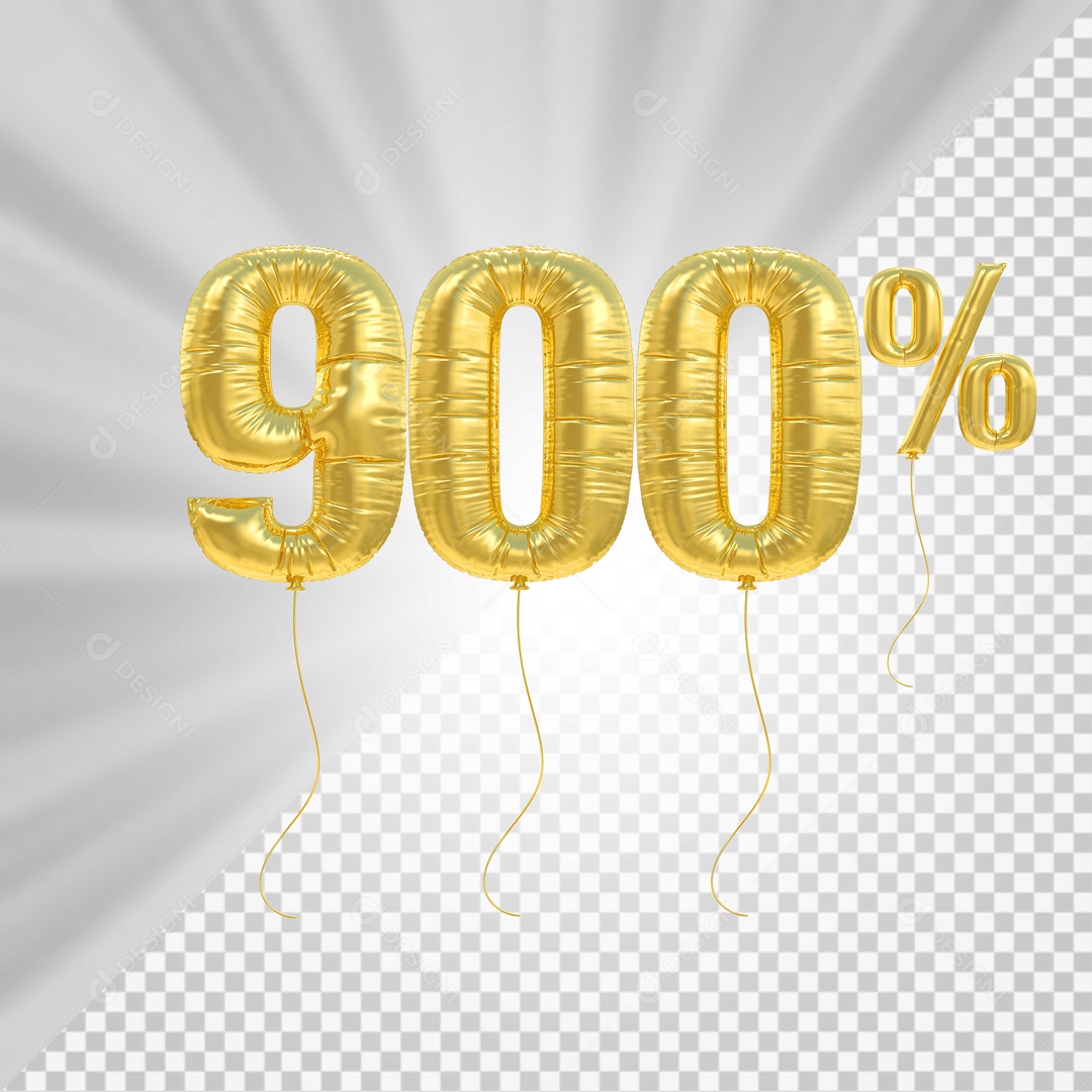 Número 3D 900% Porcento De Balão Dourado Para Composição PSD