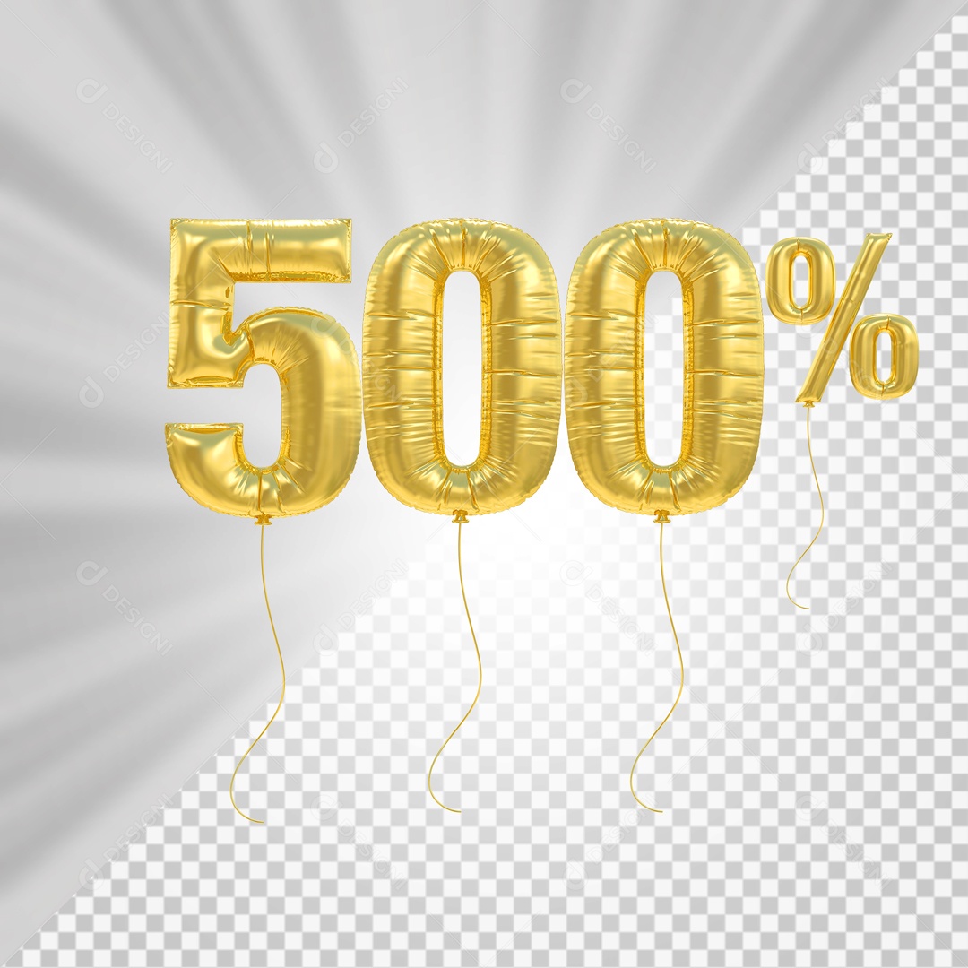 Número 3D 500% Porcento De Balão Dourado Para Composição PSD