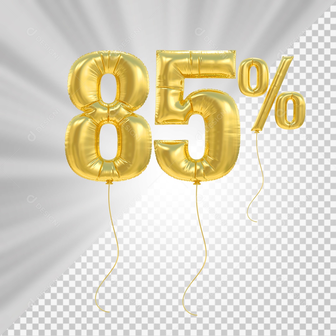 Número 3D 85% Porcento De Balão Dourado Para Composição PSD