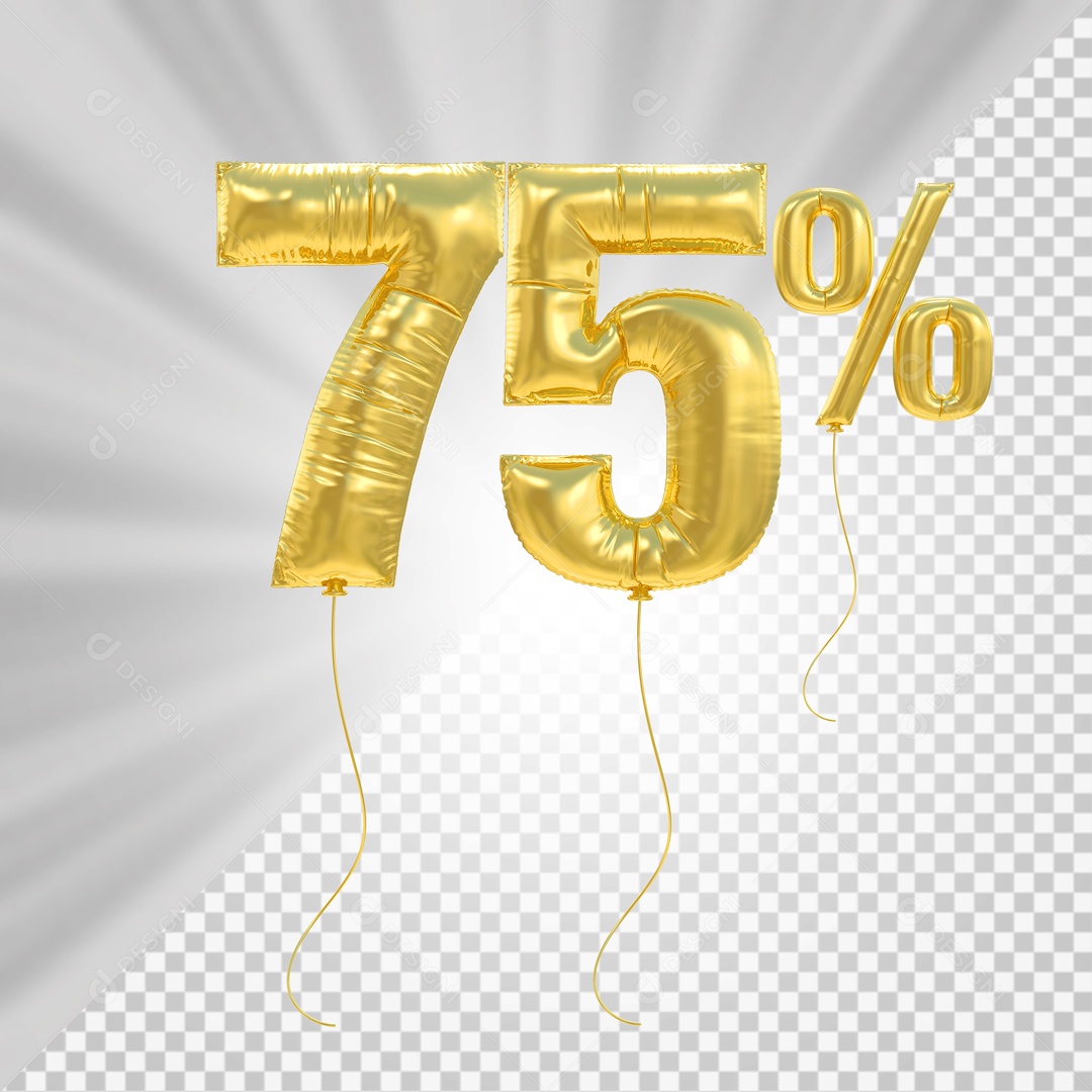 3D Number 75% Percent Gold Balloon for PSD Composition