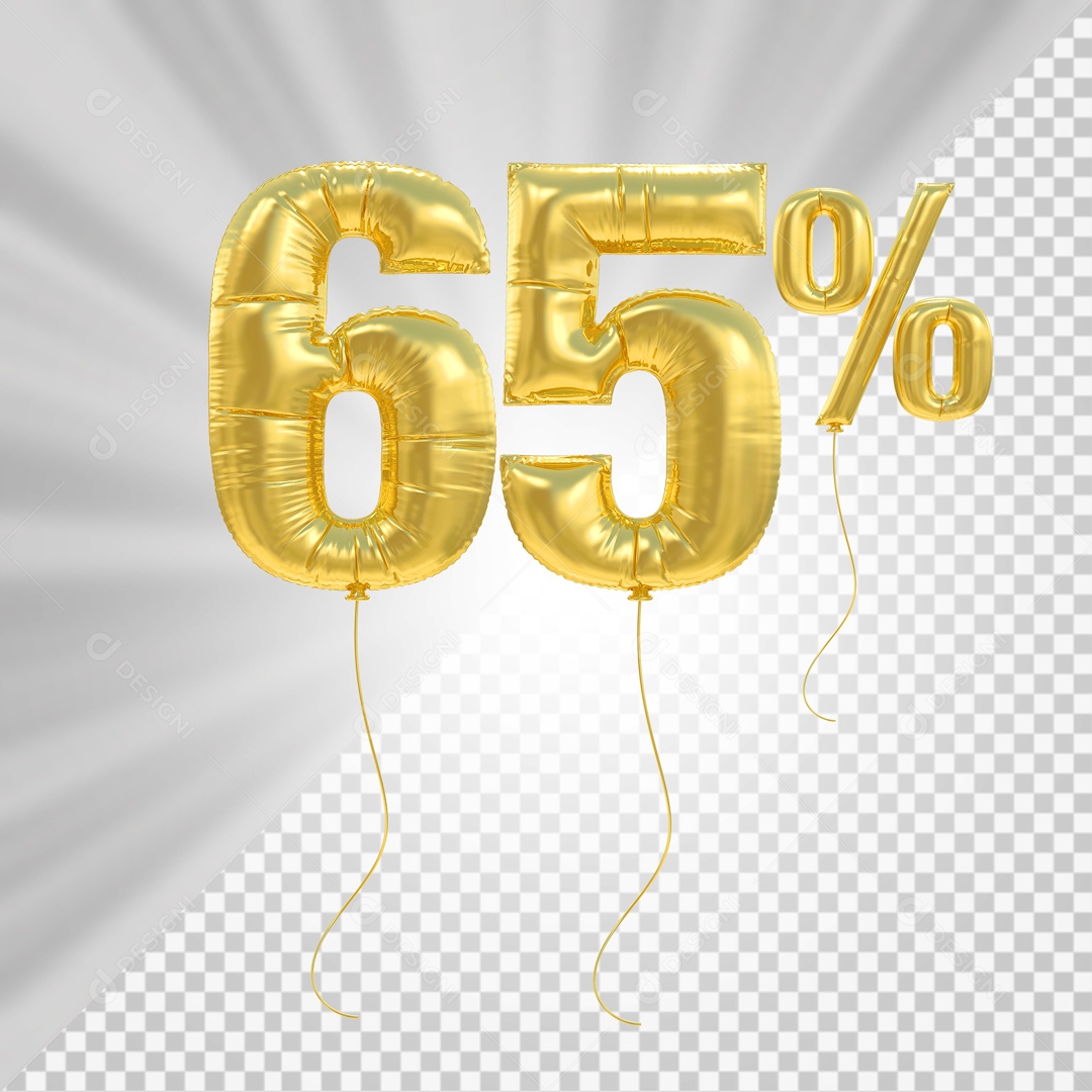 Número 3D 65% Porcento De Balão Dourado Para Composição PSD