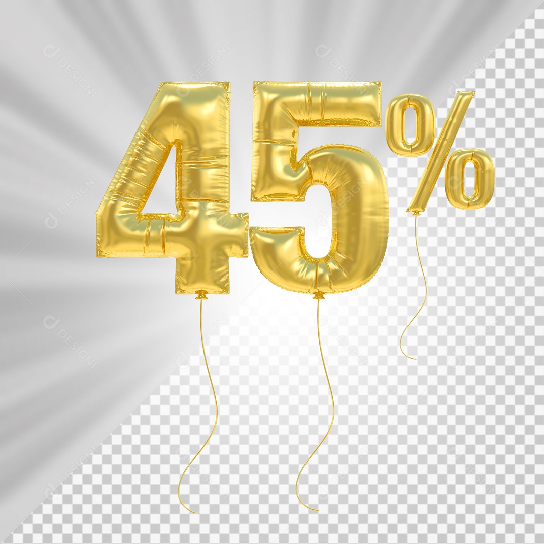 Número 3D 45% Porcento De Balão Dourado Para Composição PSD