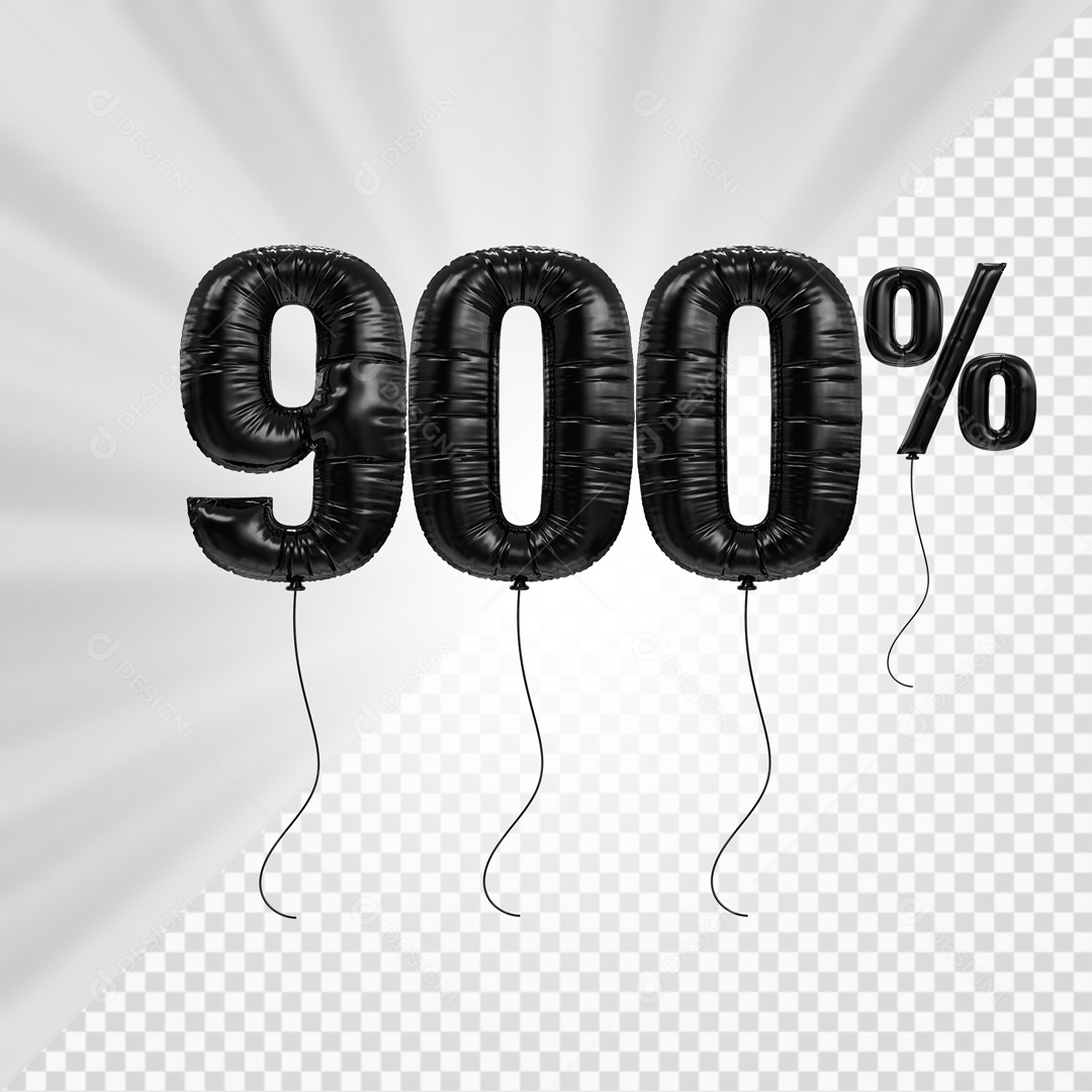 Número 3D 900% Porcento De Balão Preto Para Composição PSD