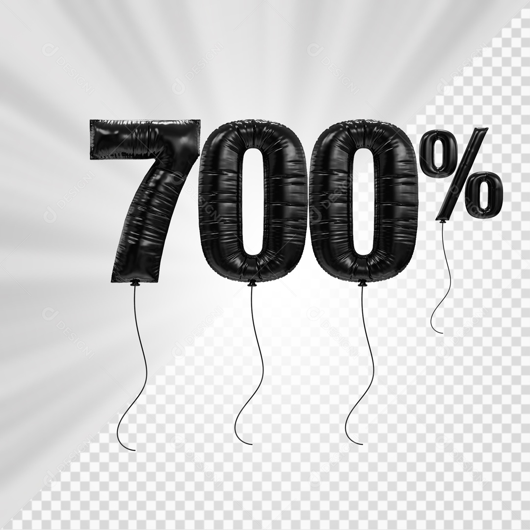 Número 3D 700% Porcento De Balão Preto Para Composição PSD