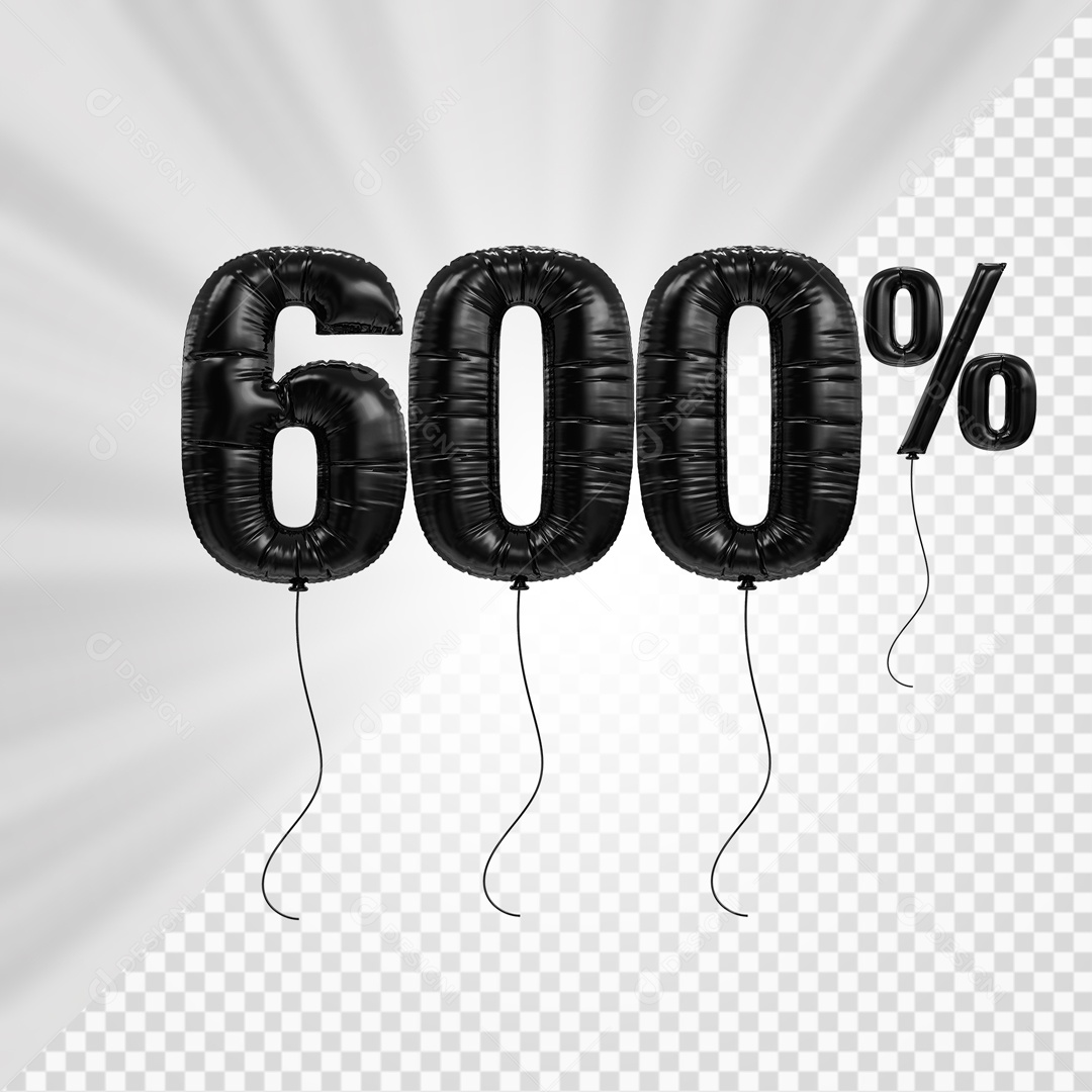Número 3D 600% Porcento De Balão Preto Para Composição PSD