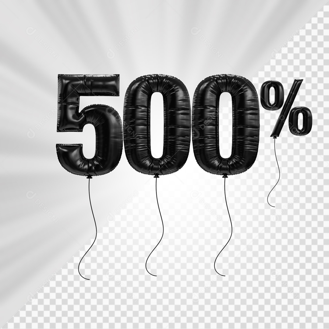 Número 3D 500% Porcento De Balão Preto Para Composição PSD