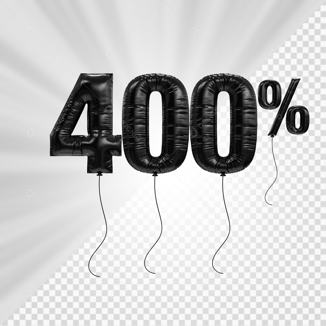 Número 3D 400% Porcento De Balão Preto Para Composição PSD