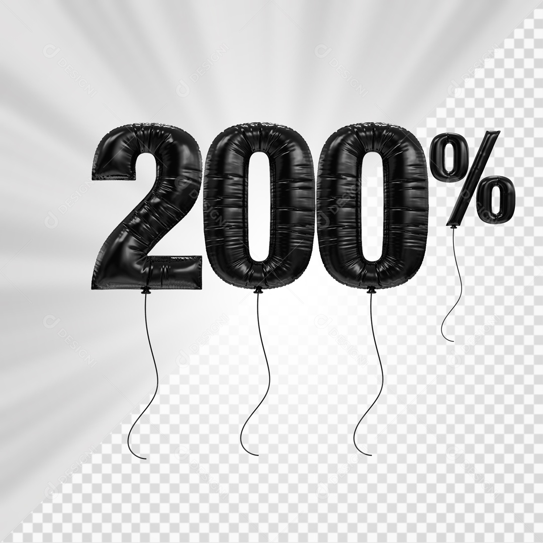 Número 3D 200% Porcento De Balão Preto Para Composição PSD