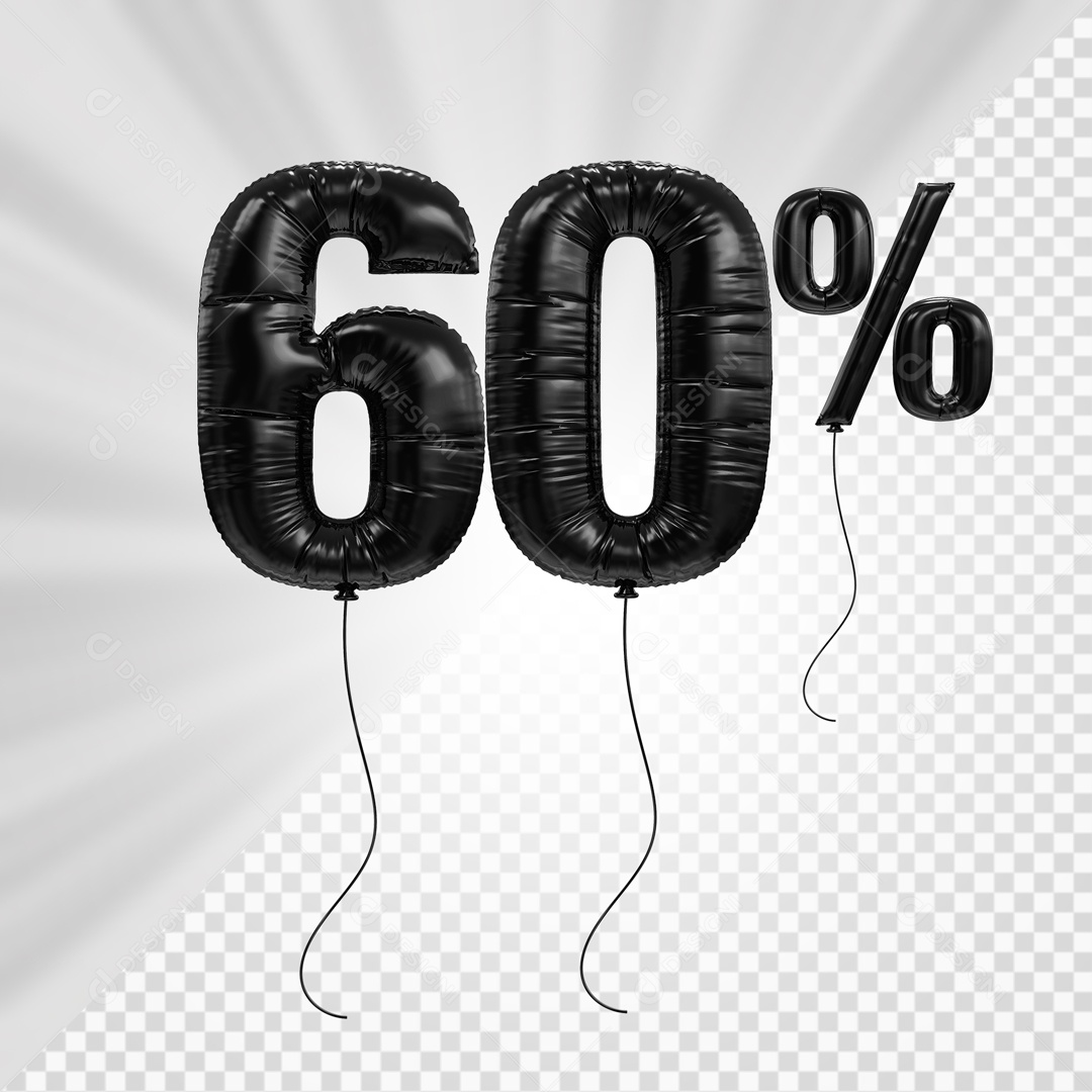 Número 3D 60% Porcento De Balão Preto Para Composição PSD