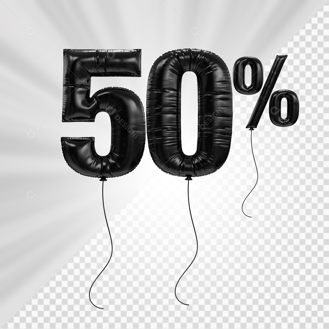 Número 3D 50% Porcento De Balão Preto Para Composição PSD