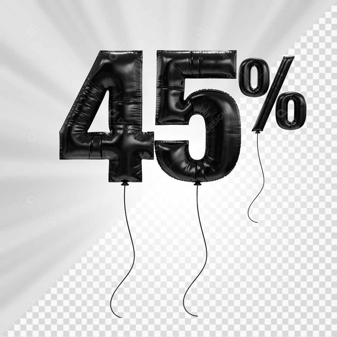 Número 3D 45% Porcento De Balão Preto Para Composição PSD