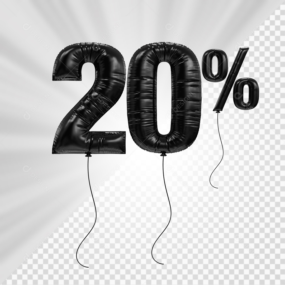 Número 3D 20% Porcento De Balão Preto Para Composição PSD