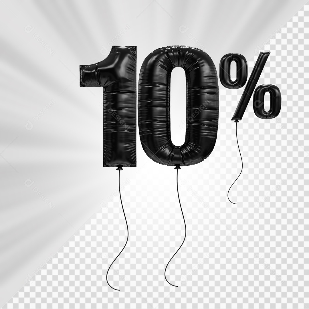 Número 3D 10% Porcento De Balão Preto Para Composição PSD