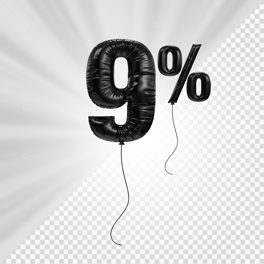 Número 3D 9% Porcento De Balão Preto Para Composição PSD