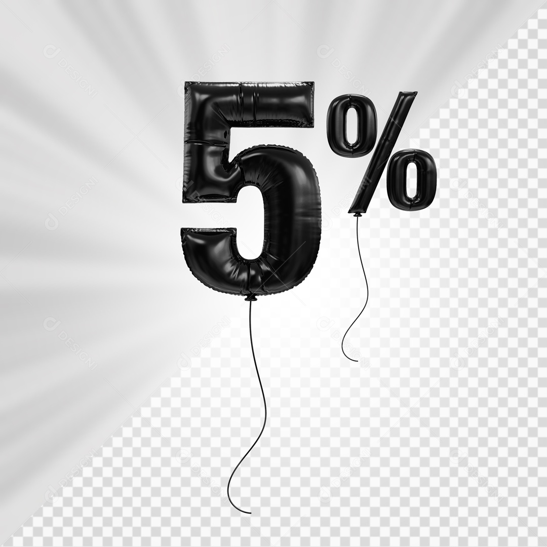 Número 3D 5% Porcento De Balão Preto Para Composição PSD