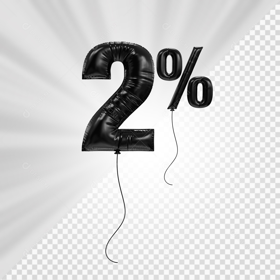 Número 3D 2% Porcento De Balão Preto Para Composição PSD