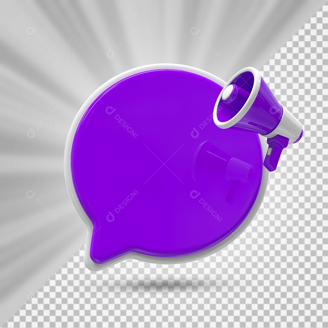 Elemento 3D Roxo e Branco Balão De Texto Com Megafone Para Composição PSD