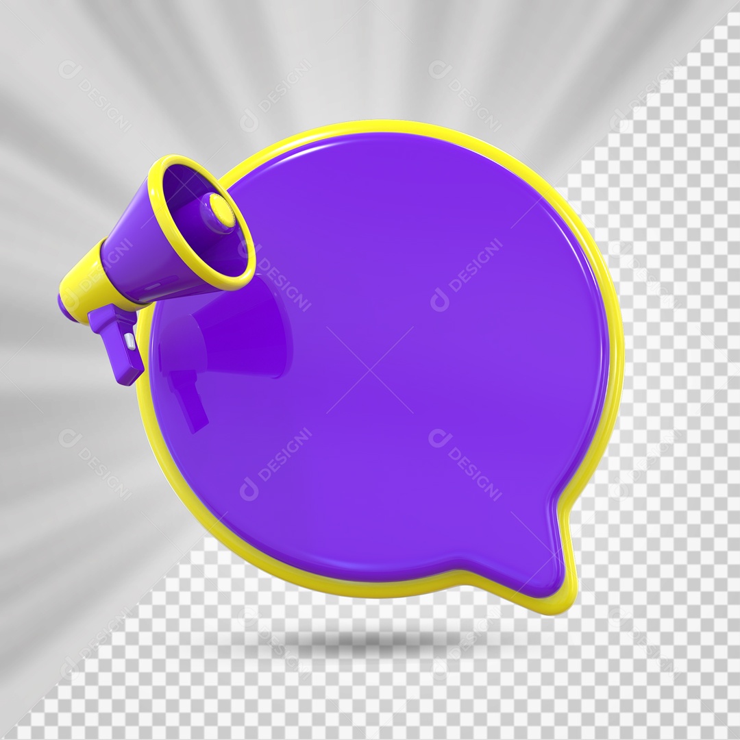 Elemento 3D Roxo e Amarelo Balão De Texto Com Megafone Para Composição PSD