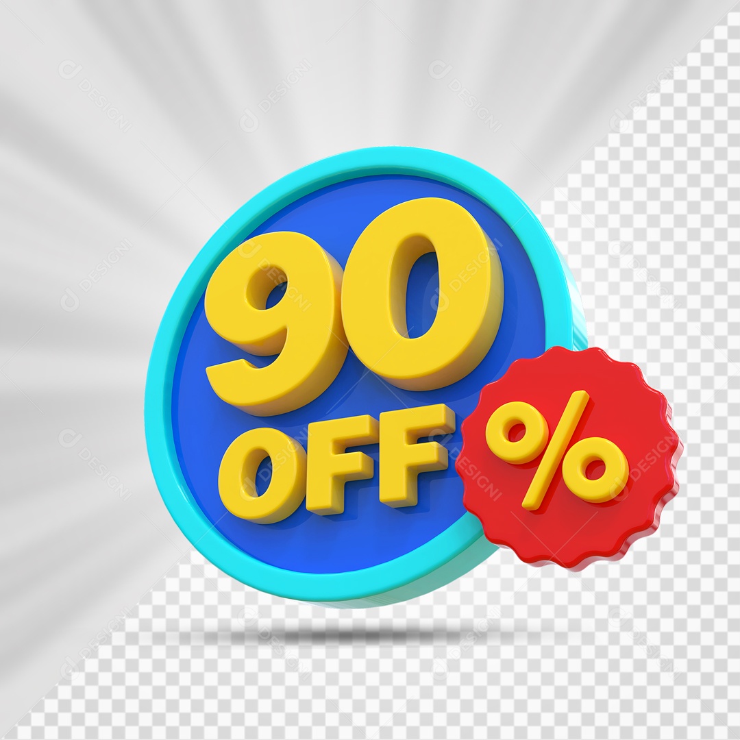 Elemento 3D Azul Amarelo e Vermelho 90% Porcento Off Para Composição PSD