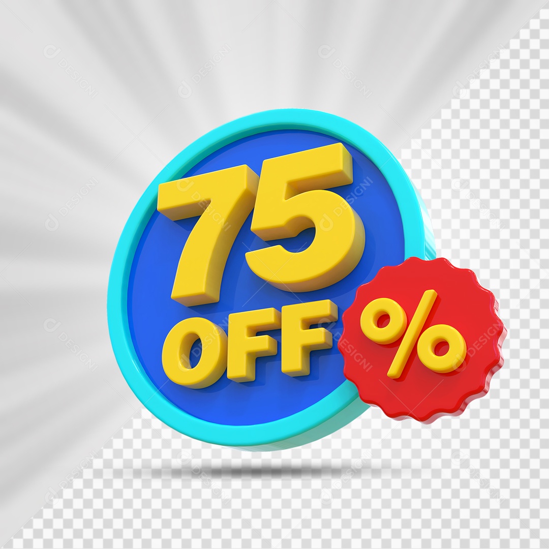 Elemento 3D Azul Amarelo e Vermelho 75% Porcento Off Para Composição PSD