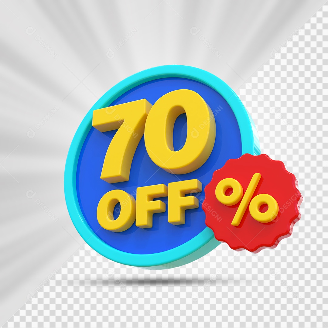 Elemento 3D Azul Amarelo e Vermelho 70% Porcento Off Para Composição PSD