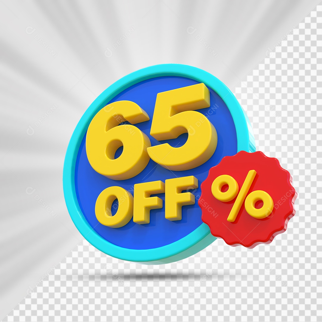 Elemento 3D Azul Amarelo e Vermelho 65% Porcento Off Para Composição PSD