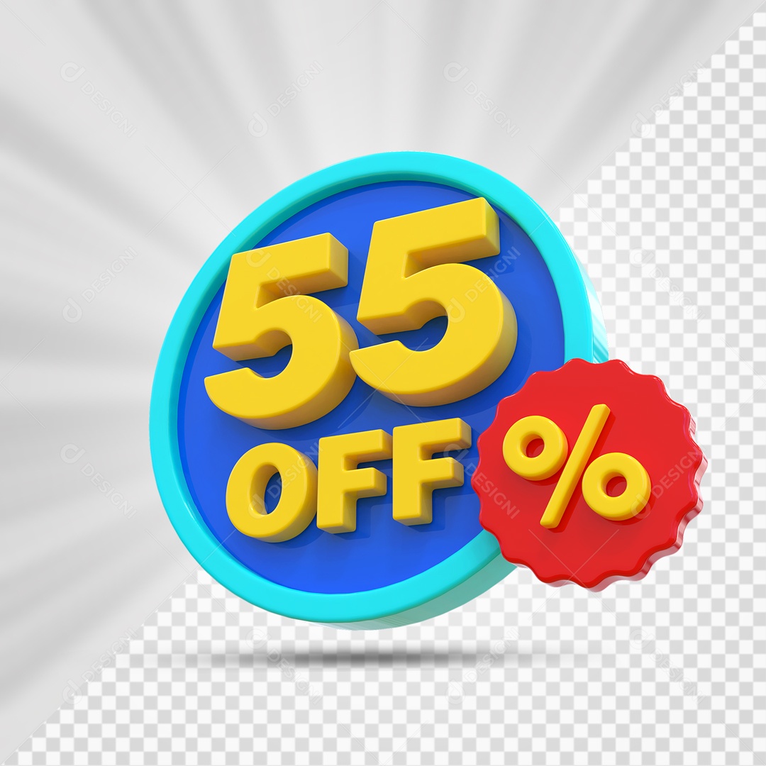 Elemento 3D Azul Amarelo e Vermelho 55% Porcento Off Para Composição PSD