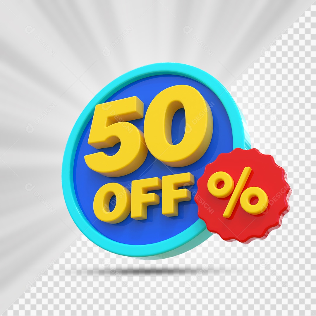 Elemento 3D Azul Amarelo e Vermelho 50% Porcento Off Para Composição PSD