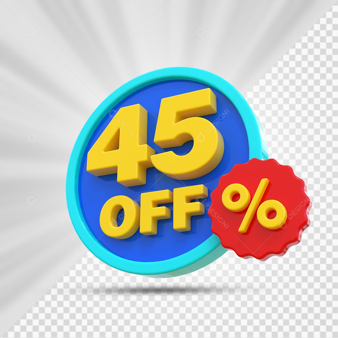 Elemento 3D Azul Amarelo e Vermelho 45% Porcento Off Para Composição PSD