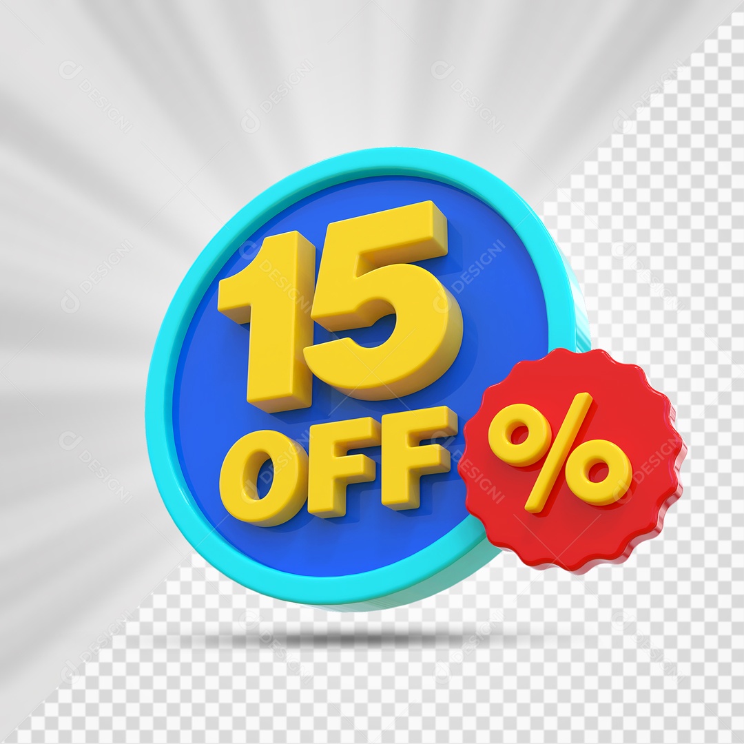 Elemento 3D Azul Amarelo e Vermelho 15% Porcento Off Para Composição PSD