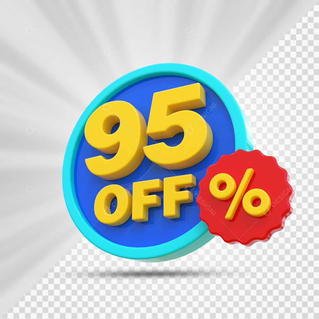 Elemento 3D Azul Amarelo e Vermelho 95% Porcento Off Para Composição PSD