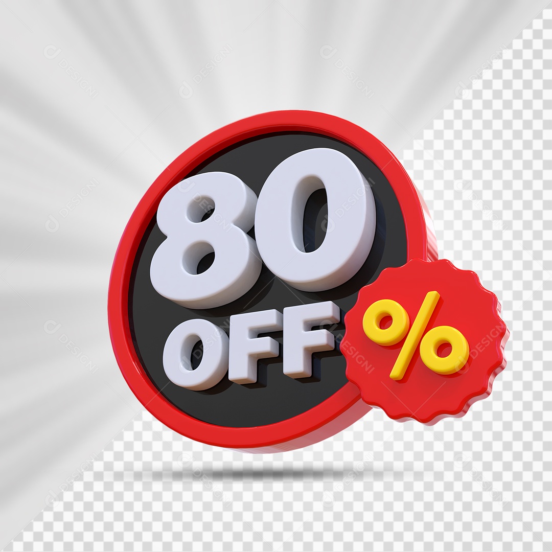 Elemento 3D Vermelho Preto e Branco 80% Porcento Off Para Composição PSD