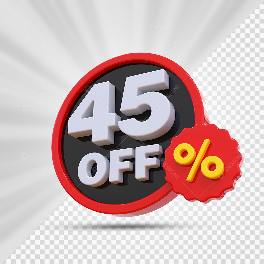 Elemento 3D Vermelho Preto e Branco 45% Porcento Off Para Composição PSD
