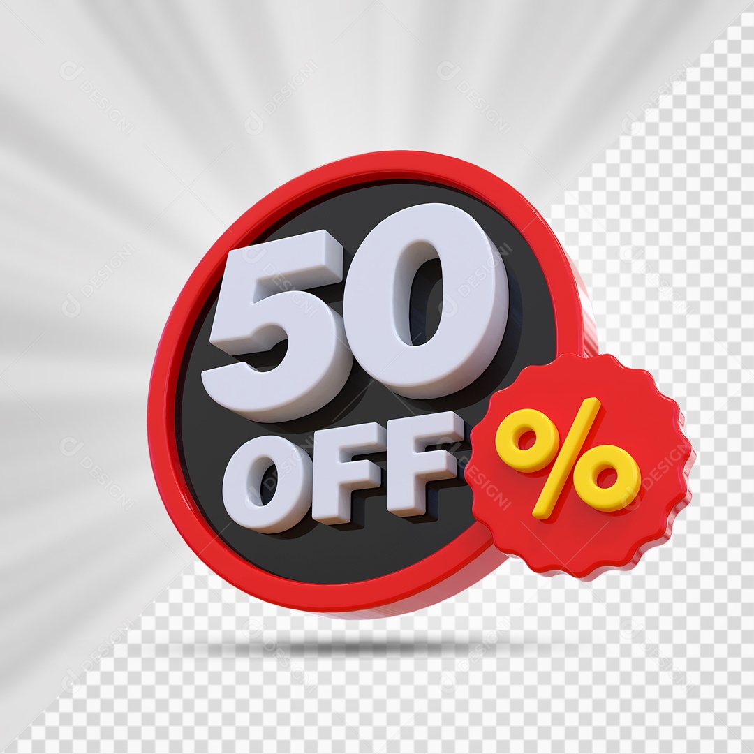 Elemento 3D Vermelho Preto e Branco 50% Porcento Off Para Composição PSD