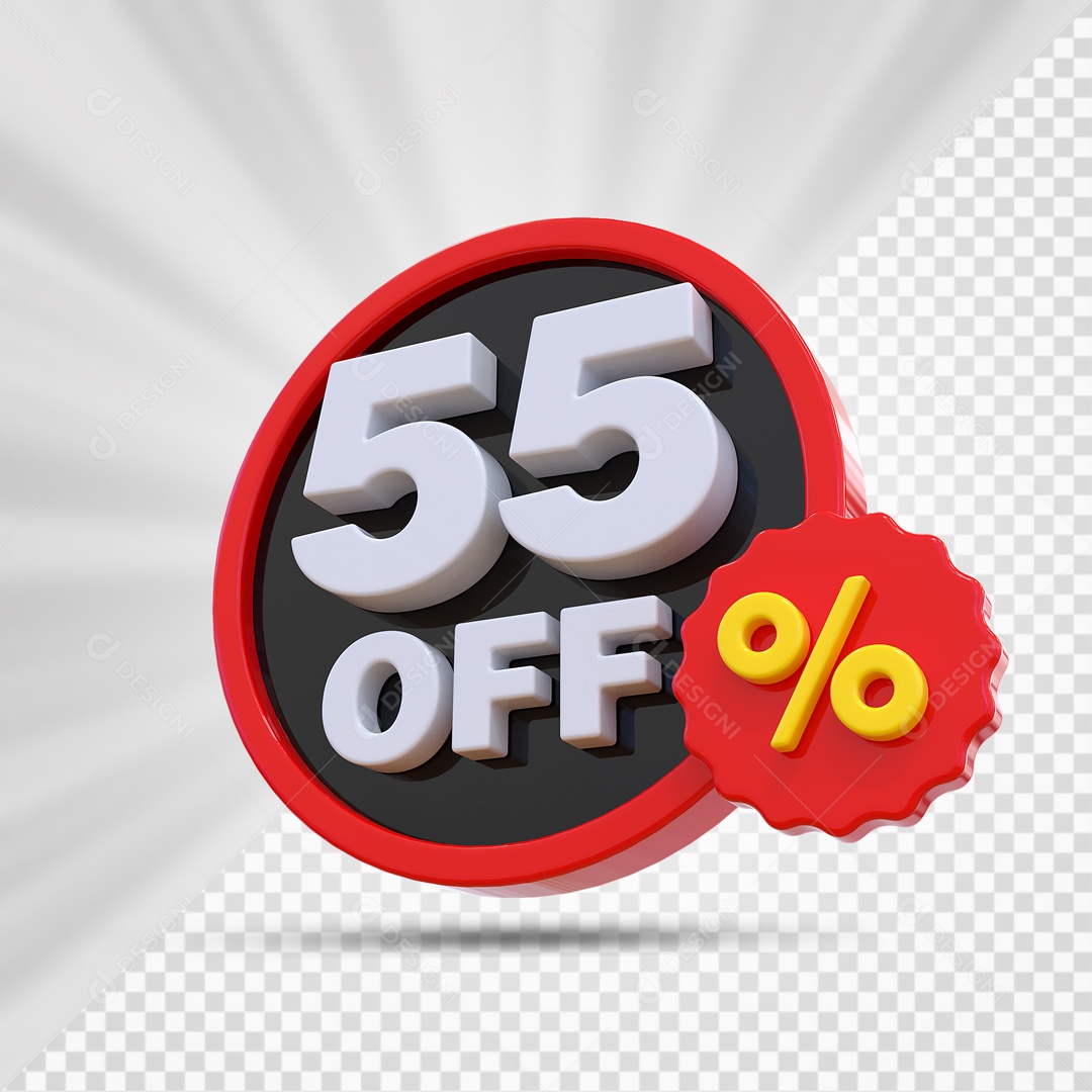 Elemento 3D Vermelho Preto e Branco 55% Porcento Off Para Composição PSD