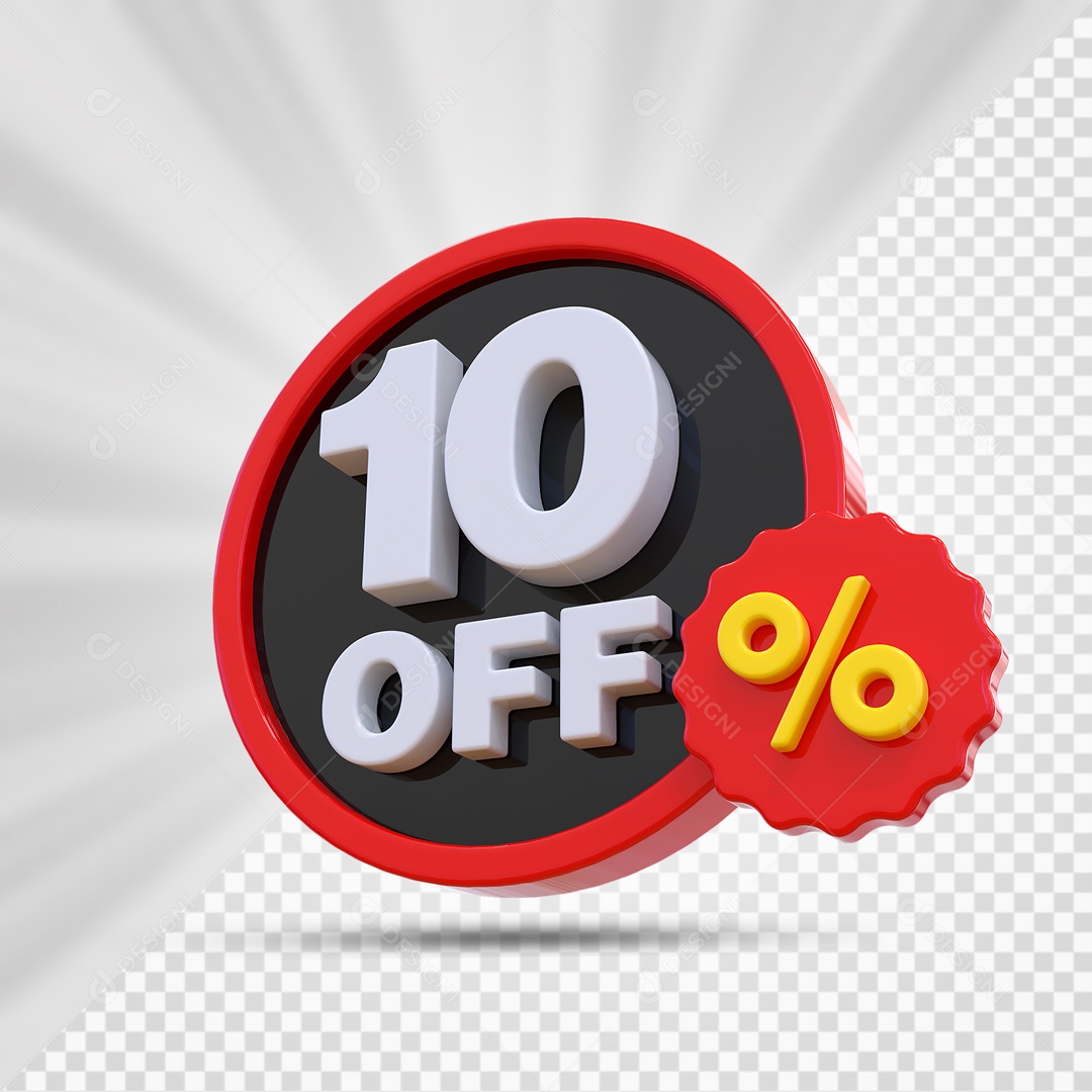 Elemento 3D Vermelho Preto e Branco 10% Porcento Off Para Composição PSD