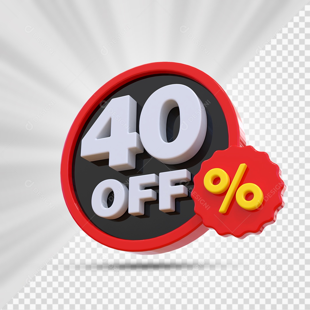 Elemento 3D Vermelho Preto e Branco 40% Porcento Off Para Composição PSD