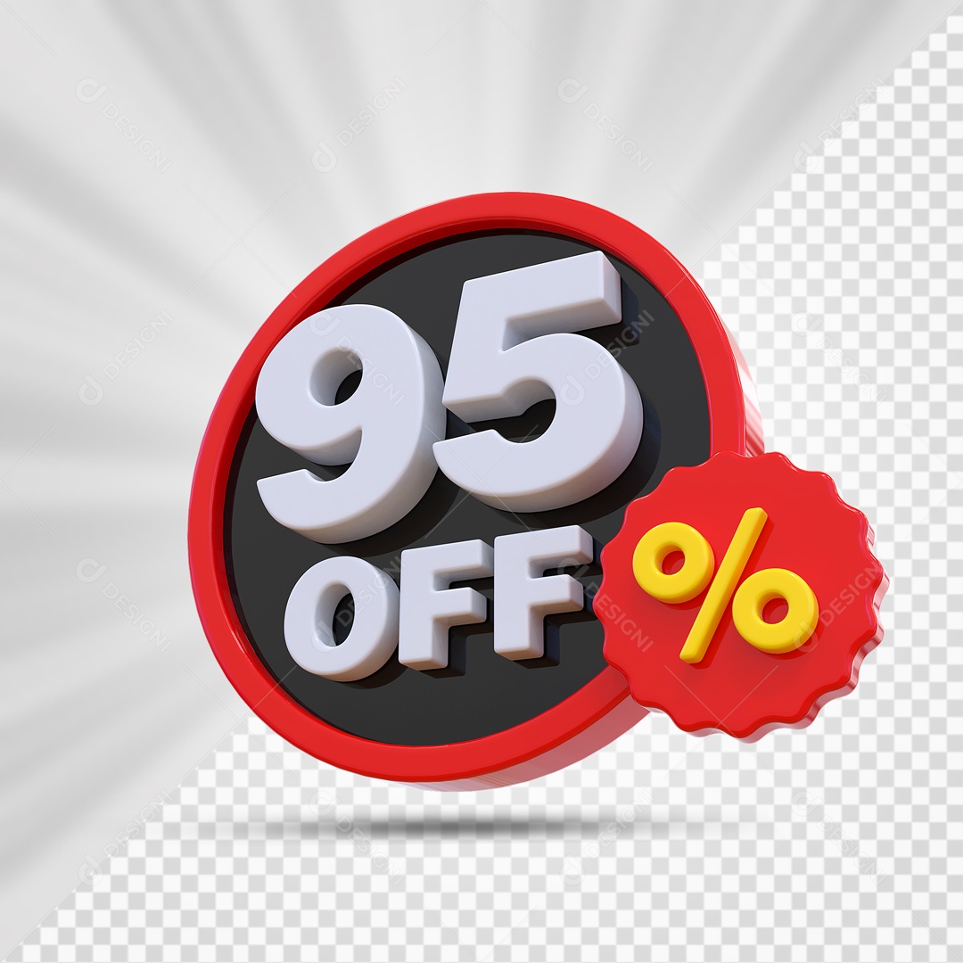 Elemento 3D Vermelho Preto e Branco 95% Porcento Off Para Composição PSD
