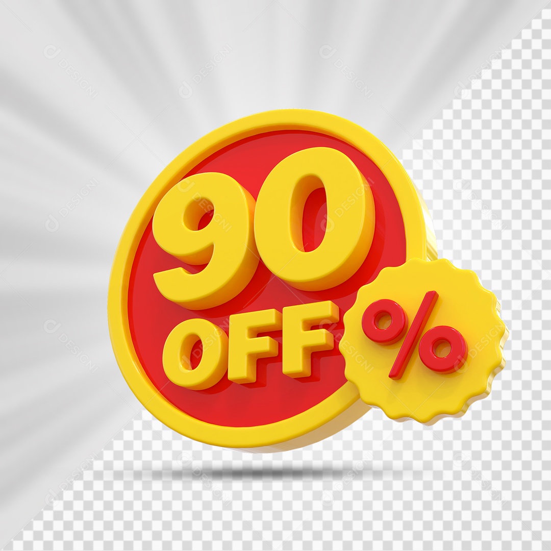 Elemento 3D Vermelho e Amarelo 90% Porcento Off Para Composição PSD
