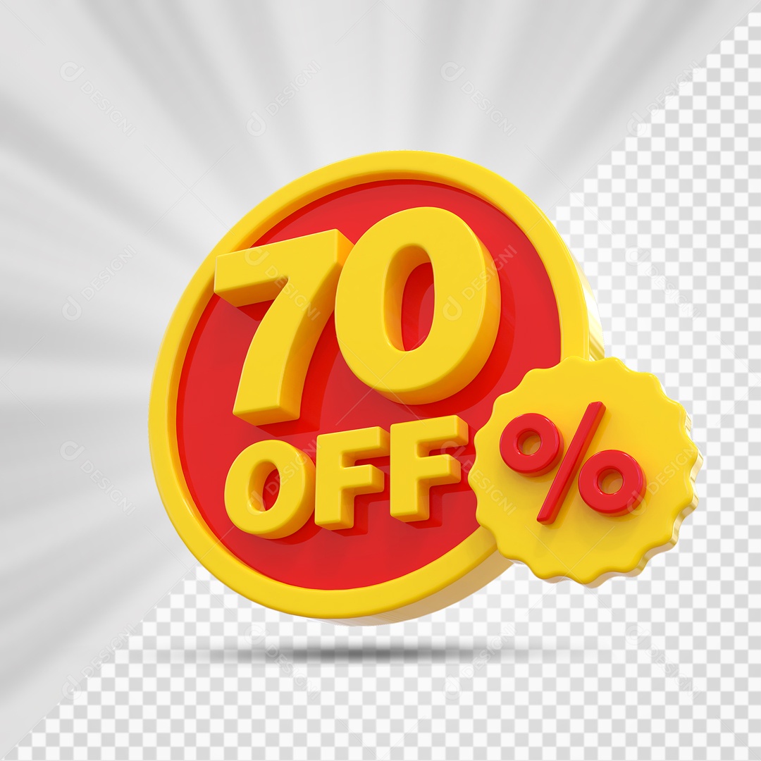 Elemento 3D Vermelho e Amarelo 70% Porcento Off Para Composição PSD