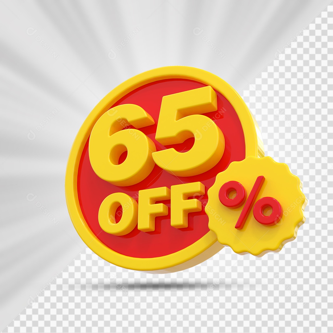 Elemento 3D Vermelho e Amarelo 65% Porcento Off Para Composição PSD
